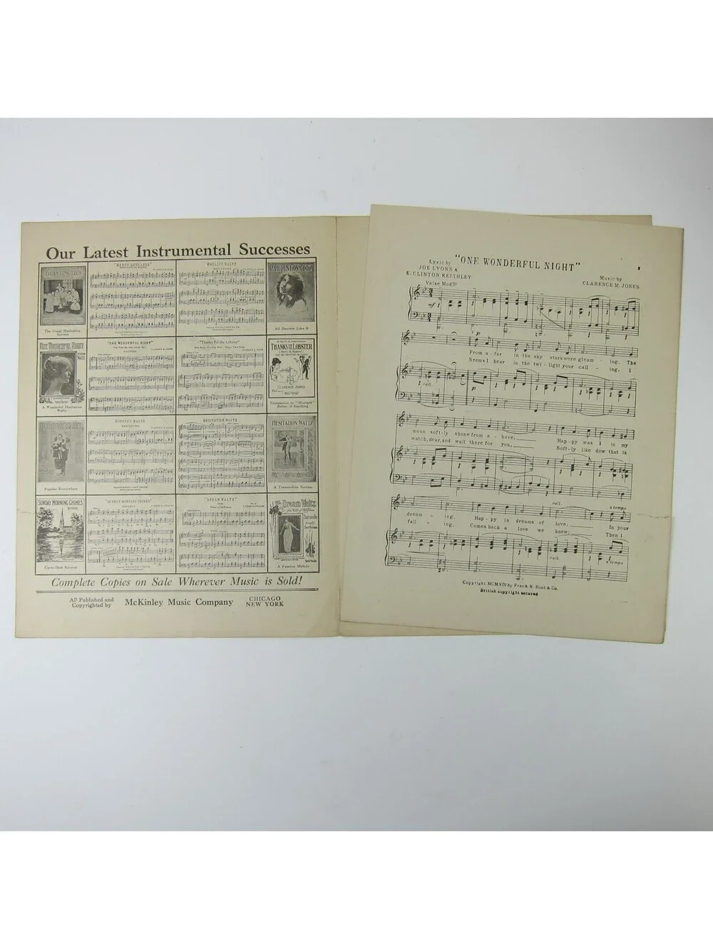 Sheet Music One Wonderful Night Clarence M. Jones F. Bushman Cover Antique 1914